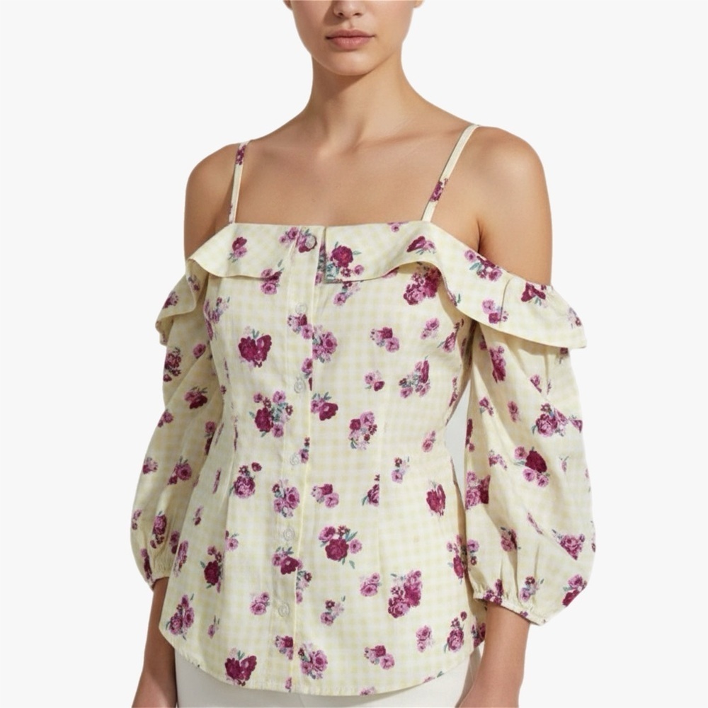 NWT No Comment Cold Shoulder Floral Top Sz M